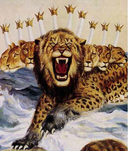 Beast 7 Heads, Ten Horns, Ten Crowns, Like leopard, Mouth of Lion, Feet of Bear